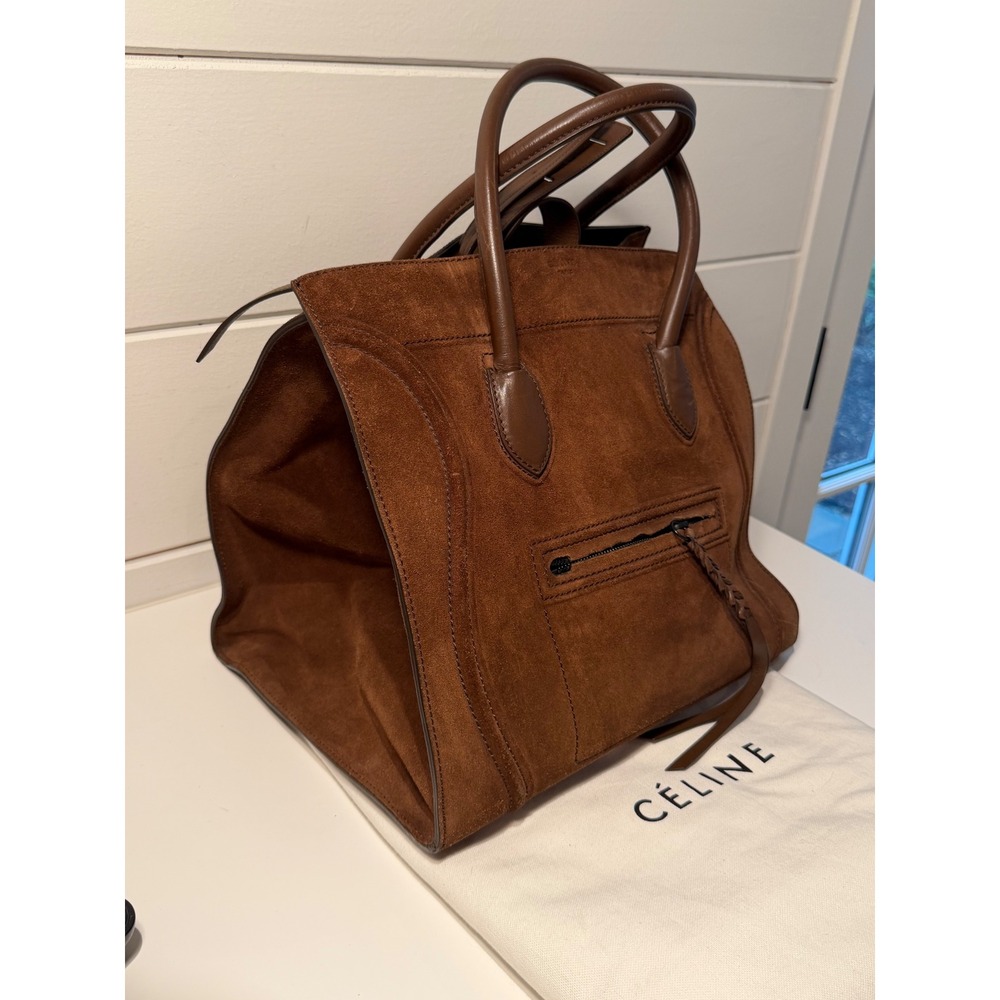 Celine Phantom Luggage Tote Bag Brown Suede Leather Large Handbag